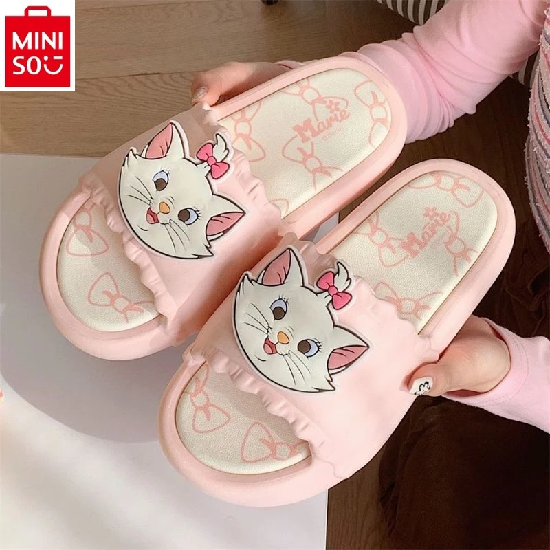 MINISO Disney Mary Cat Comfortable and Breathable Home Sandals Summer Anti slip Creative Sweet Lace Beach Shoes