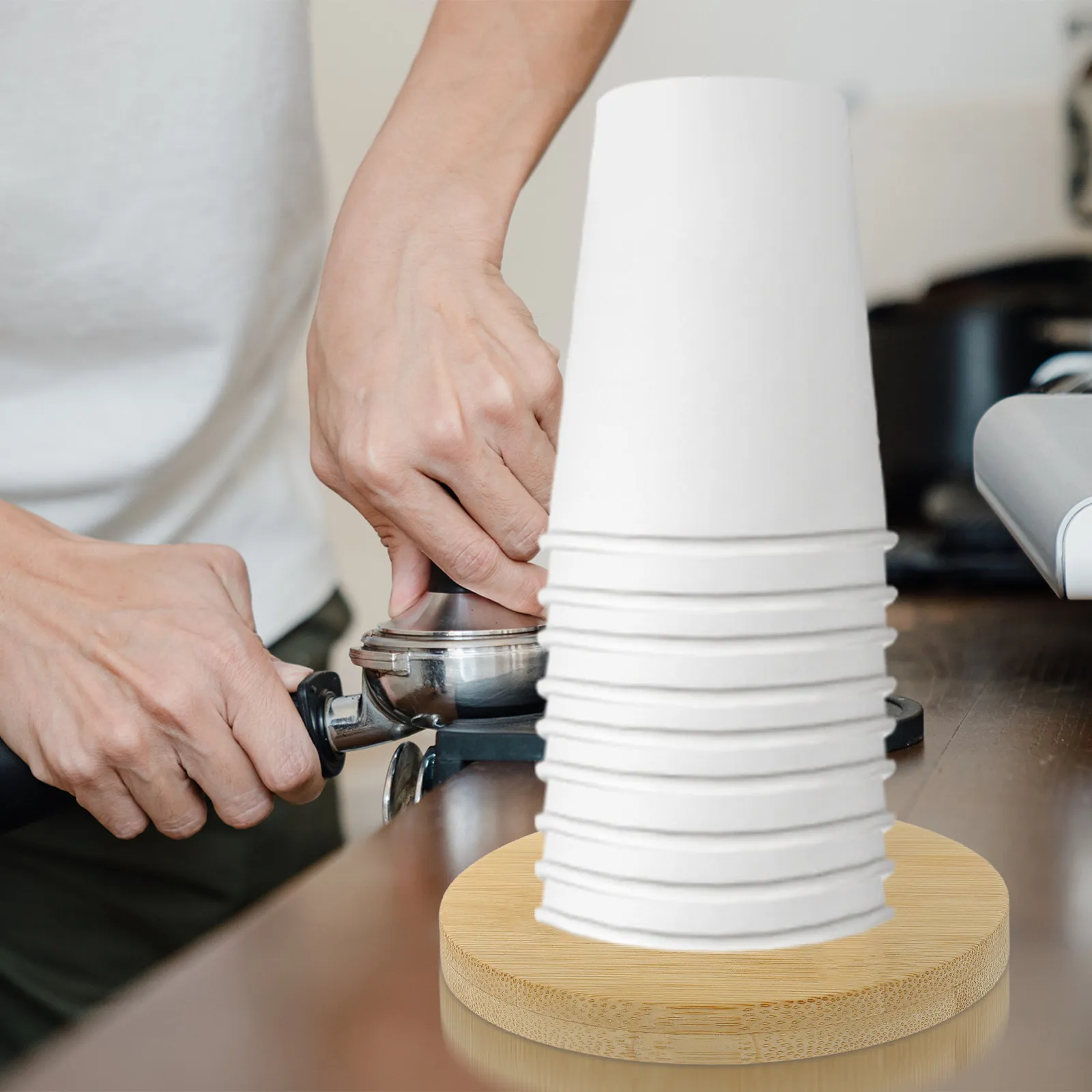 

Elegant Bamboo Cup Organizer for Paper Plastic Cups Countertop Coffee Station Supplies Wear-Resistant Convenient Cup Dispenser