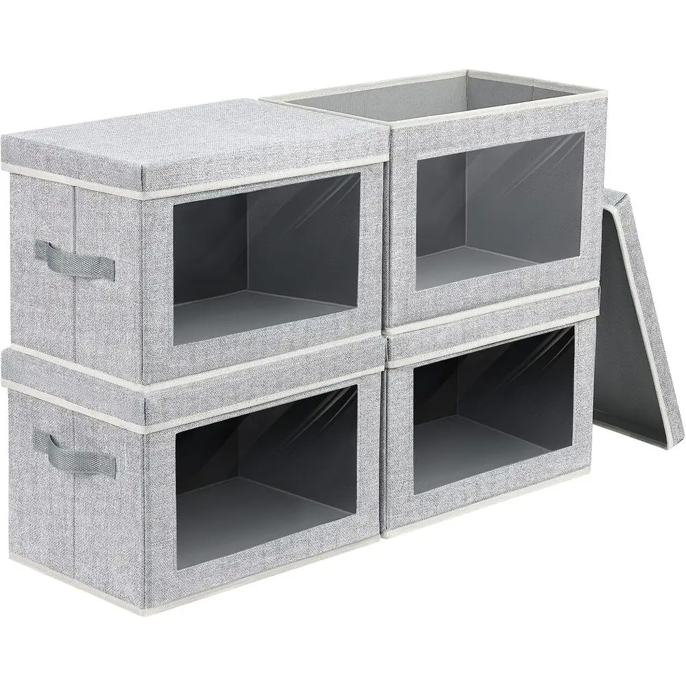 

Тканевые контейнеры для хранения с крышками, большие хранительные кубы с окном, тканевые корзины для хранения на полках, коробки для хранения в шкафу