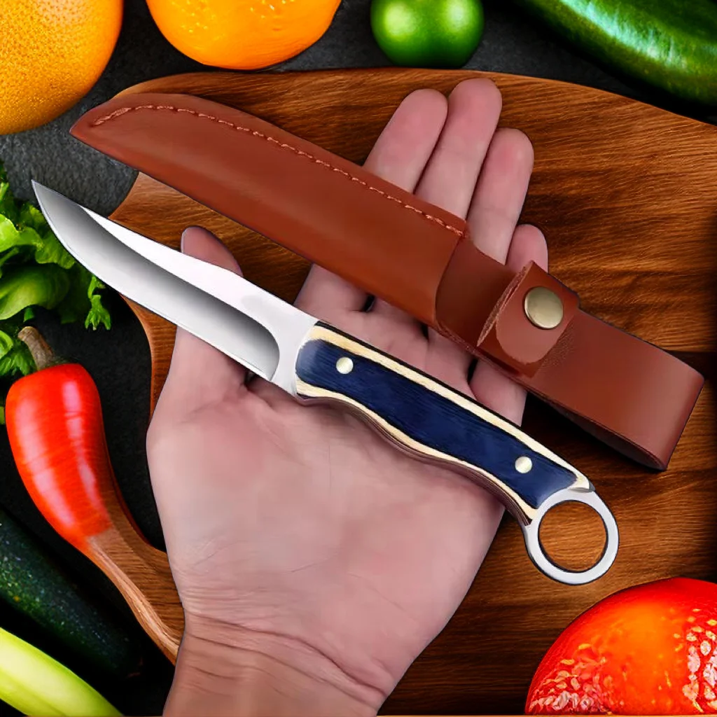 7.6 inch sharp stainless steel fruit knife, wood handle, multipurpose knife for family, BBQ