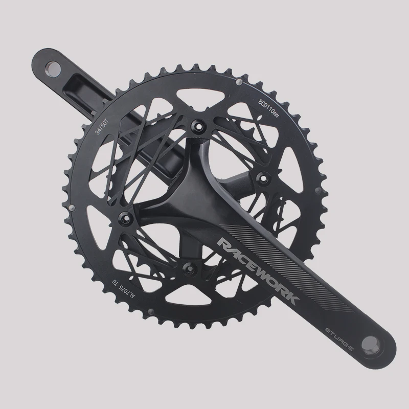 RACEWORK Road Bike Crankset 170mm Crank BCD110mm Sprocket 50-34T 53-39T Teeth Aluminum Alloy Hollow One-body Crankset