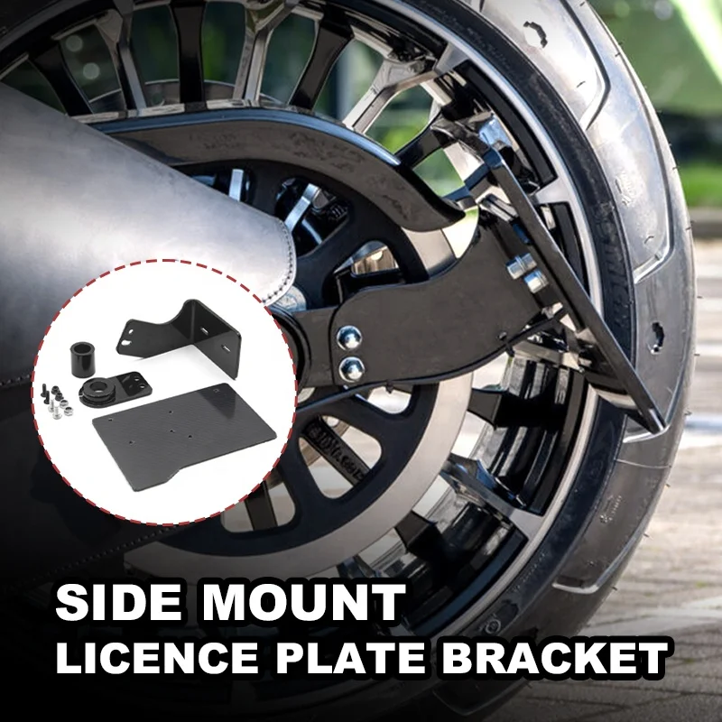 Chiefdom Soporte de placa de matrícula de montaje lateral izquierdo de aluminio negro/cromo 2018-UP Softail Boy/Street Bob/Breakout