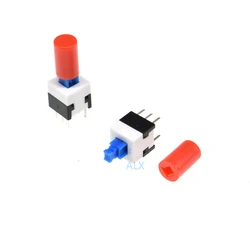 30PCS 8X8MM Self lock push button switch + red cap Micro TAcT Key Switch Self-locking power SWITCH ON/OFF 8*8 8X8 inching