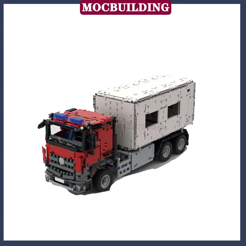 MOC City Technology Fire Engine Hooklift Truck With Mobile Command Model Building Block Electric Transport Vehicle Toy Gifts