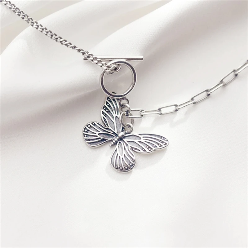 Retro Butterfly Hollow Literary Creativity 925 Sterling Silver Clavicle Chain Female Necklace NE588