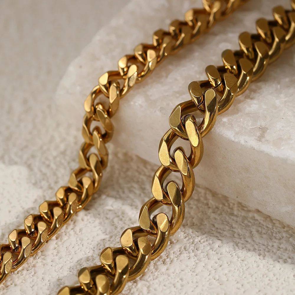 2 Stück Edelstahl Vergoldete Kubanische Kette Fußkettchen für Damen und Herren, Modischer Einfacher Sommer-Strand Stapelbarer Fußschmuck Geschenk – Detail 3
