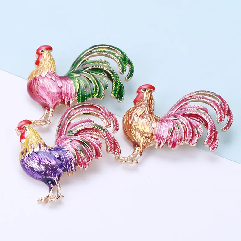 Big Tail Rooster Cock Brooches For Women Men 3-color Enamel Animal Chicken Party Office Daily Clothing Suit Coat Accesories Pins