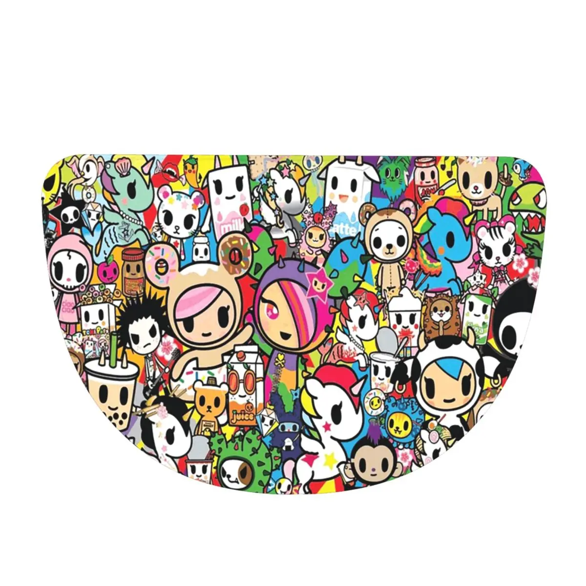 Tokidoki Kawaii Donutella Sandy Unicorno Flannel Half Round Doormat Non Slip Bathroom Mat Absorbent Floor Carpet for Bathroom