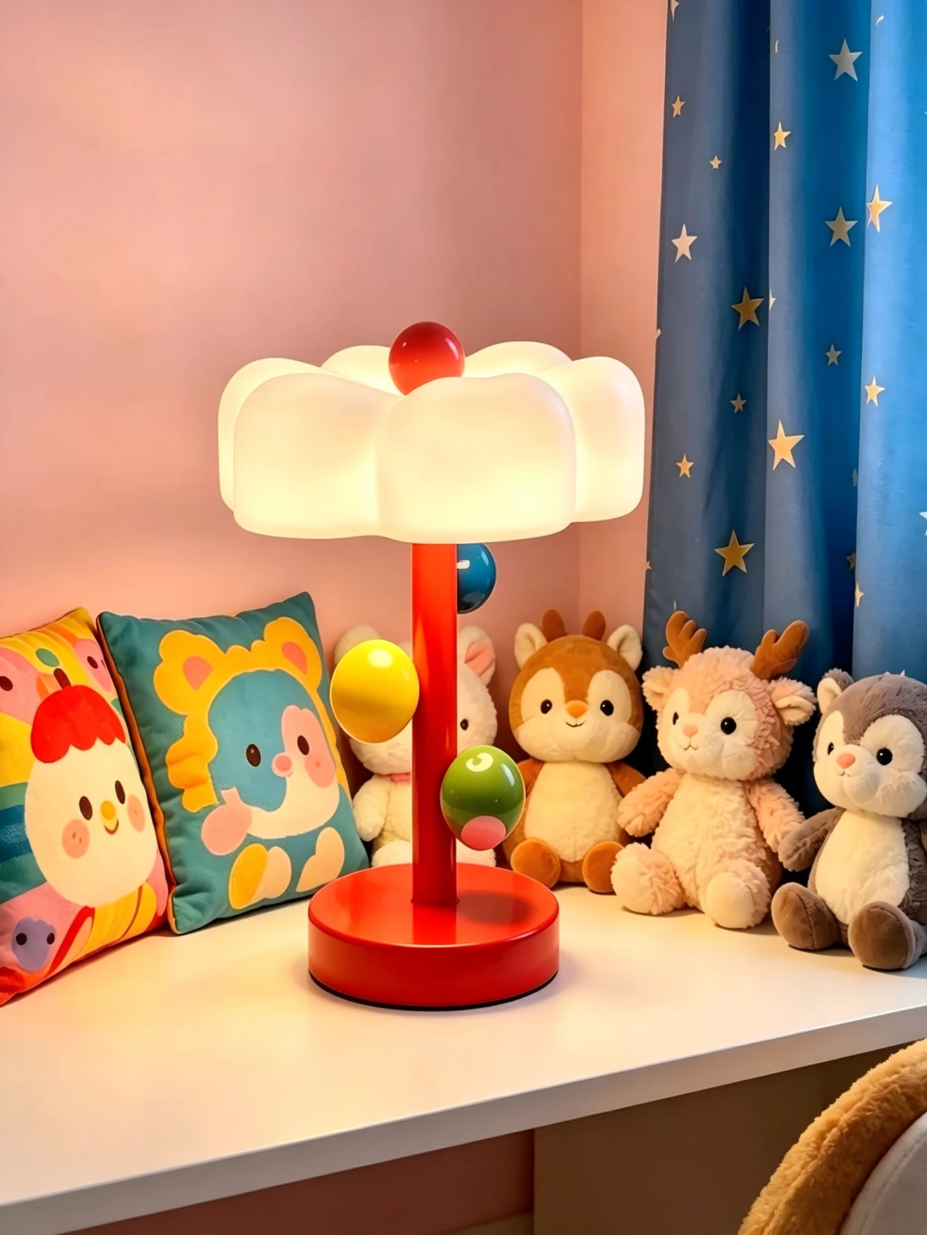 Cute Memphis Flower Bedside Lamp USB Touch Control LED Table Light 3 Color Temperature Colorful Ball Decor For Child Bedroom