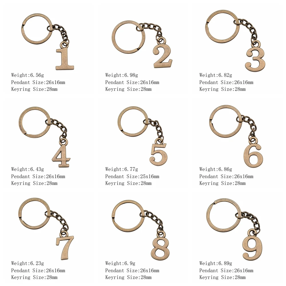 Arabic Numerals Keyring Metal Alloy Figure Keychain 0 1 2 3 4 5 6 7 8 9 Lucky Number Hangtag Marker for Key and Room