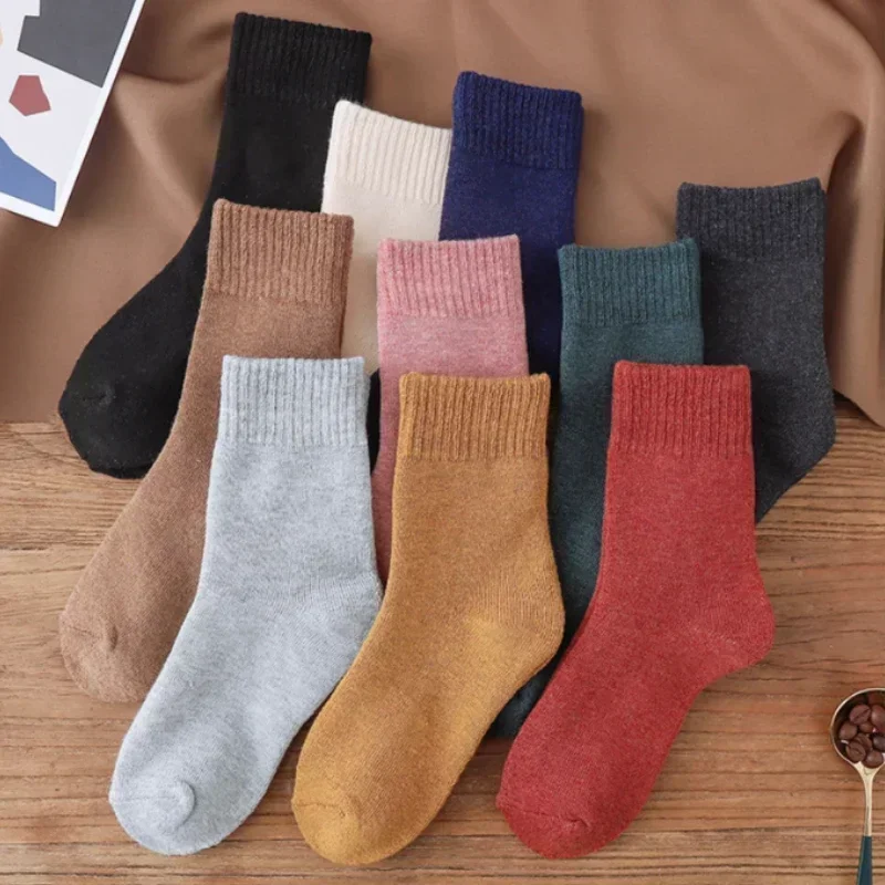 Chaussettes mi-mollet chaudes en coton pour femmes, chaussettes épaisses, bas thermiques, confortables, hiver