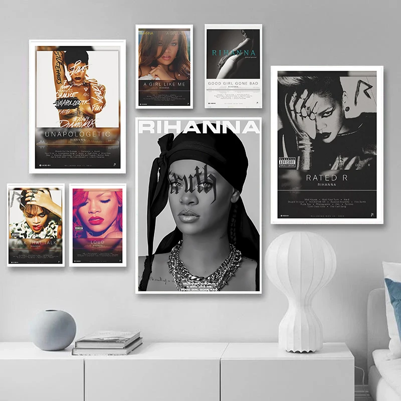 المغنية الشهيرة والشعبية ريهانا ألبوم الموسيقى ملصق فني قماش الطباعة المشجعين غرفة المعيشة غرفة نوم لوحة على الحائط لتزيين المنزل بدون إطار #1