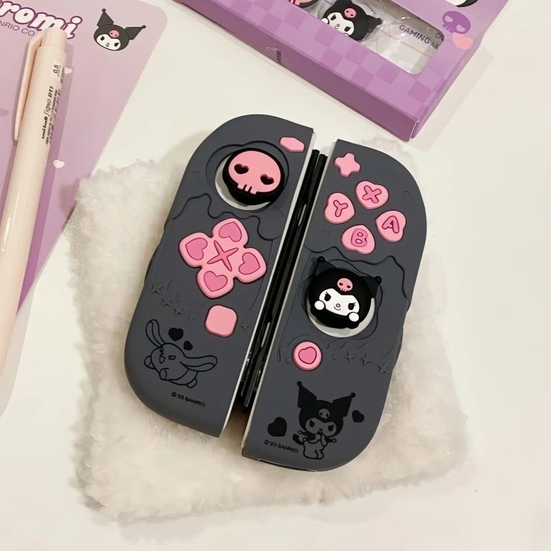 Penjualan terlaris Kuromi Cinnamoroll Pochacco Switch Ns/pegangan oled casing pelindung anti-jatuh aksesoris Digital hadiah tokoh Anime lucu