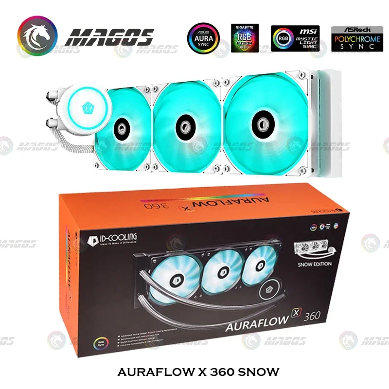 

Водяной охладитель процессора AIO RGB, чистый белый с радиатором 360 мм + вентиляторы RGB PWM 3x120 мм, Intel/AMD/TR4, алюминий, медь