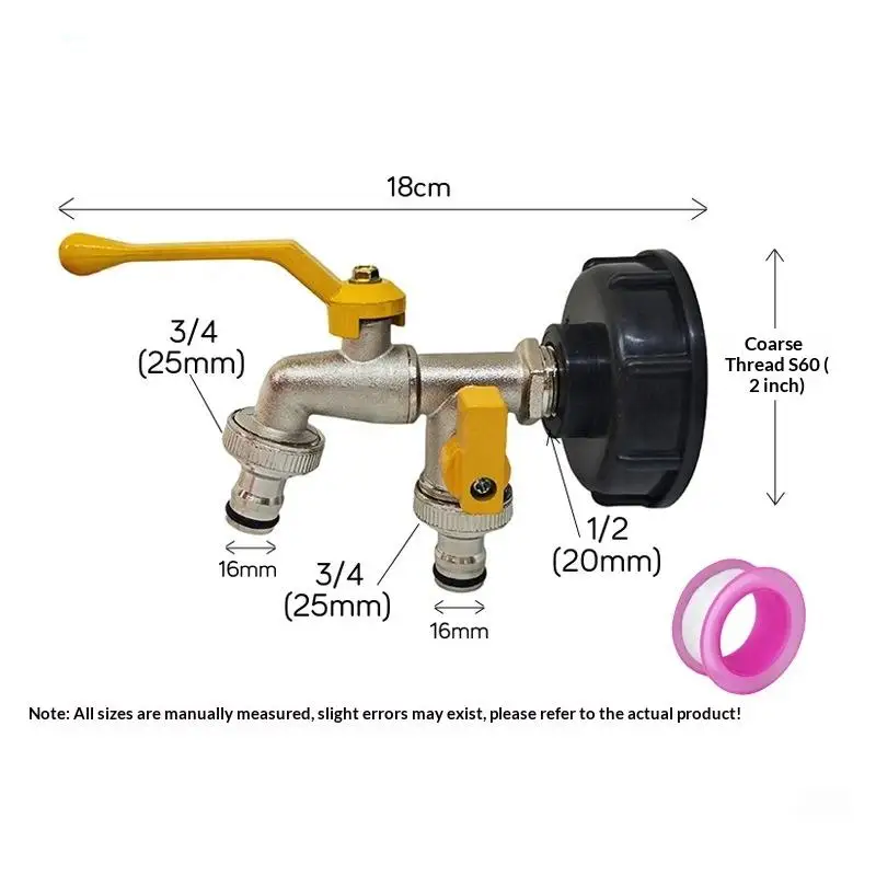 IBC Water Tank Faucet Adapter 12 34 Inch Connector Double Outlet for Easy Water Access in Garden Home Farm Use