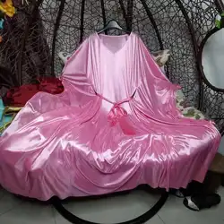 Glossy Sexy Women Satin Long Dress Long Sleeve Loose Night Dress Plus Size Sleeping Robe