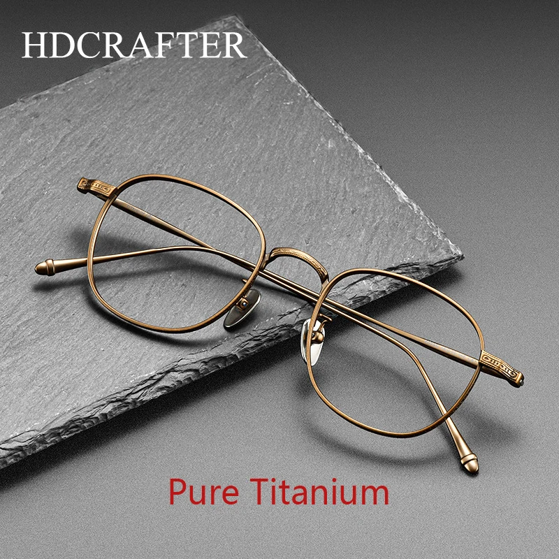 HDCRAFTER Pure Titanium Eyeglasses Frame Men Women Retro Prescription Glasses Frame for Optical Myopia Lenses graduados gafas
