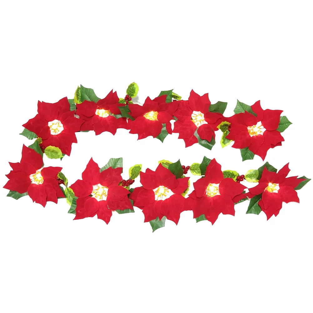 

Chirtmas Party Wall Hanging Light Poinsettia String Lights Decor Creative Red Pvc Indoor