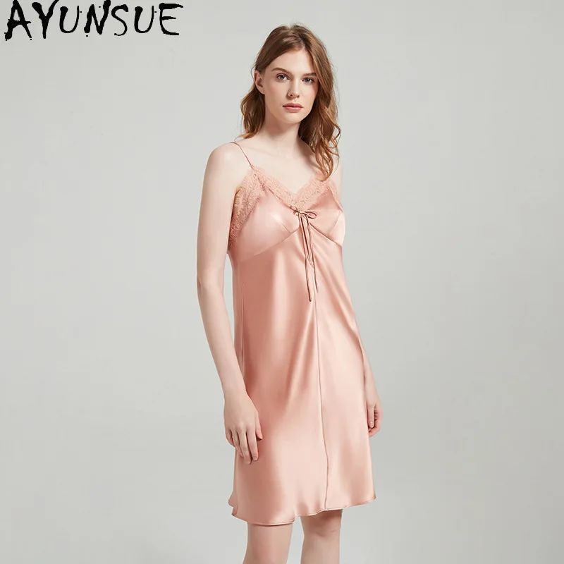 

AYUNSUE 19 Momme 100% Real Mulberry Silk Pajama Sexy Sleepwear Night Dress for Women 2026 Summer Clothes Woman Пижама Женская