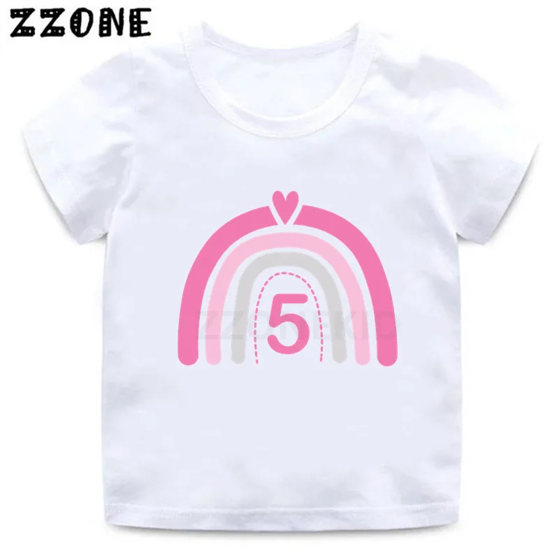 Camiseta de cumpleaños para niña con fotografía de arcoíris, camiseta personalizada con nombre para niños, regalo, ropa para niños