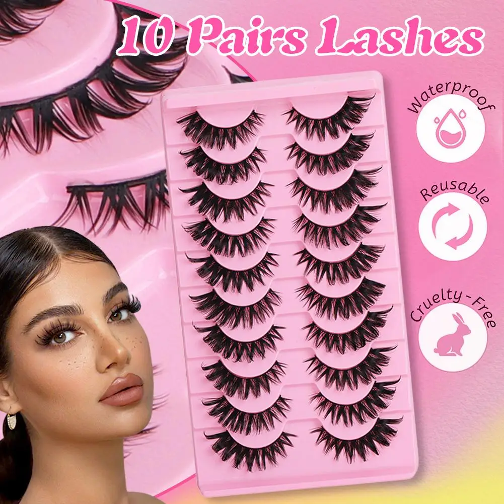 10 Paar russische Streifenwimpern, flauschige Nerzwimpern, 5D-falsche Wimpern, russische Volumenwimpern, gefälschte Wimpern, 5–13 cm