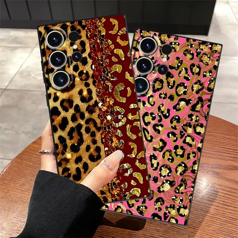 Funda Phone Cover Case for Samsung Galaxy S26 Ultra S24 S21 FE Note 20 8 9 10 S25 Plus S23 S20 Ultra S10 S9 Gold Leopard