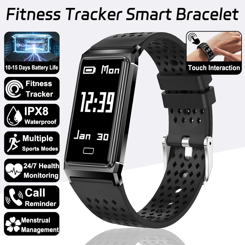 New Fitness Tracker Smart Bracelet Men Women Built-in Heart Rate Sleep Monitor 10ATM Waterproof Sports Call Reminder Smartwatch