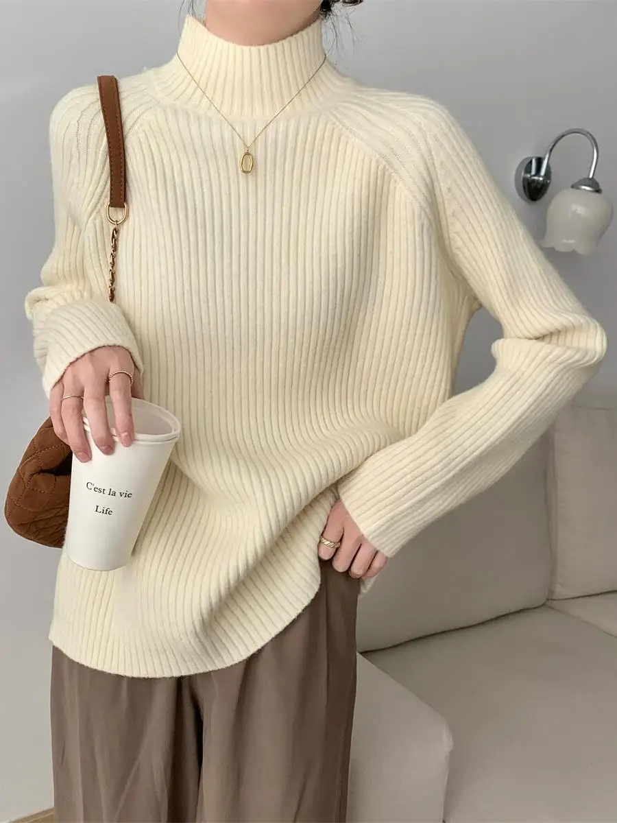 

Женская свободная трикотажная основа irt Thiened f с высоким воротником, осень-зима, новый корейский простой свитер, теплый длинный све