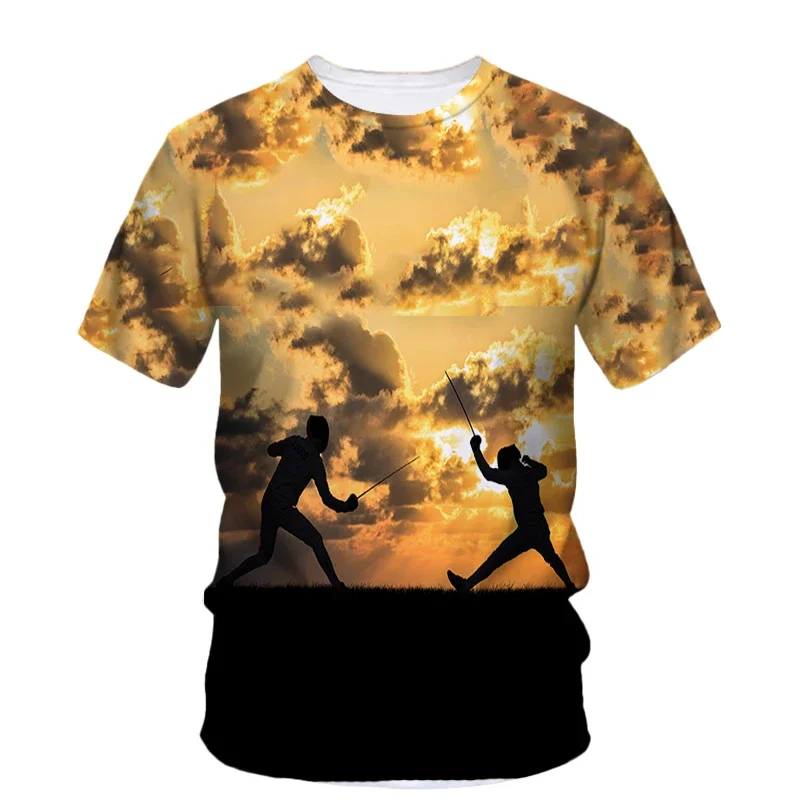 Fencing Sports Summer Men's Competitive Competition Quick Dry T-Shirt Short Sleeve Fashion Loose Comfortable Casual Quality Top