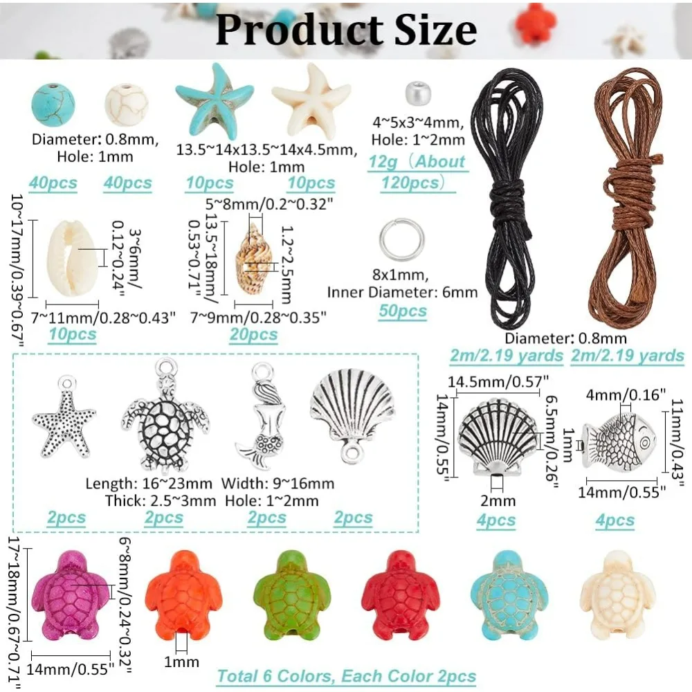 336pcs Ocean Jewelry Making Kit Turquoise Turtle Beads Starfish Seashell Beads Charms Tortoise Pendants Cowrie Shell Beads