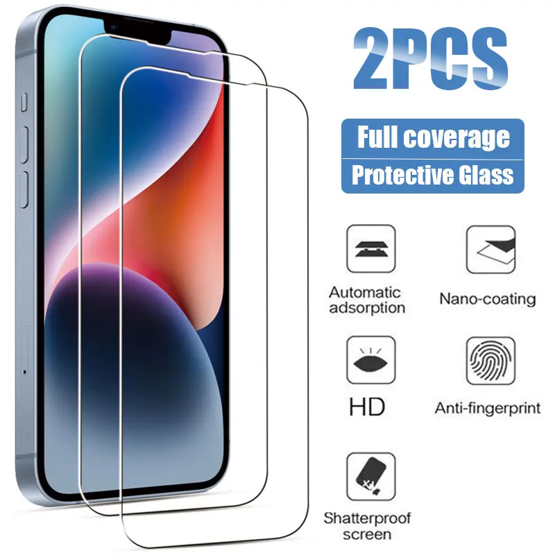 

2PCS Tempered Glass For iPhone 13 14 15 16 17 Pro Max Plus 16E Screen Protector For iPhone 12 11 Pro X Xr Xs Max 13 Mini Glass