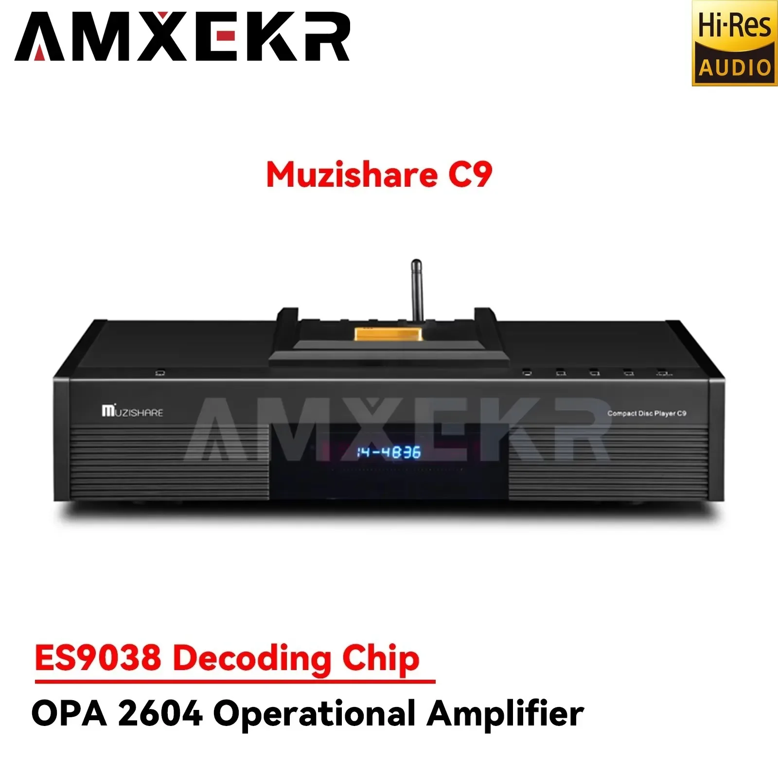 AMXEKR Muzishare C9 Balanced Tube CD Player & ES9038Q2M Decoder  High-Definition Bluetooth 6KE8 Lamp Buffer