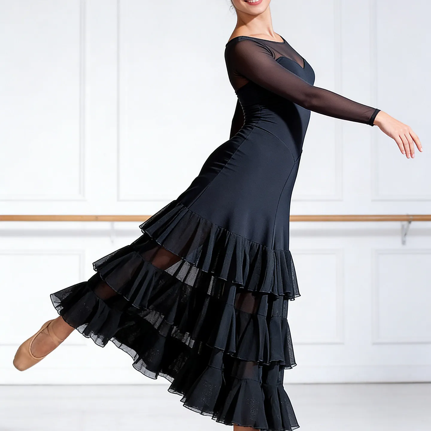 Modern Dance Dress New Ballroom Dance Waltz Ballroom Dance Large Swing Dress Table Performance Dress Long Sleeve New