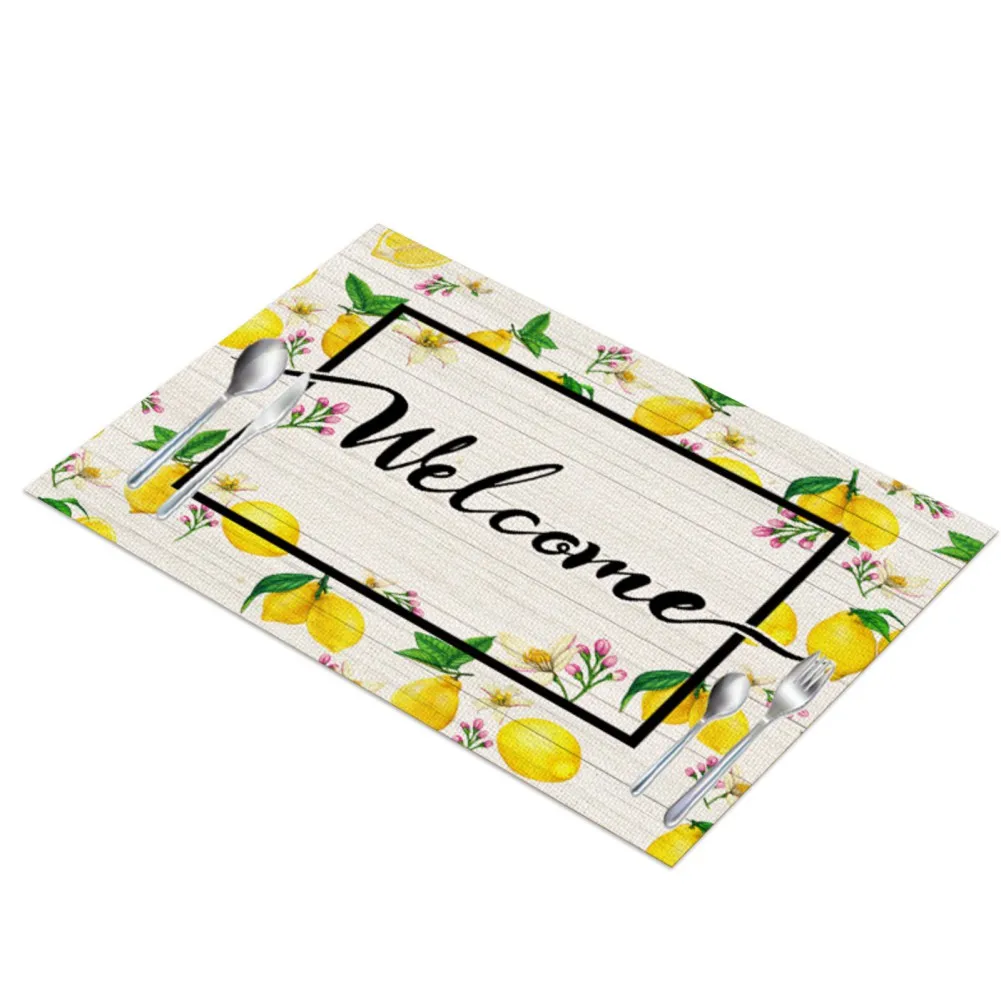 Summer Lemon Placemats Woven Linen Placemat Non-Slip Heat Resistant Kitchen Table Mat Easy to Clean Dining Table Decor 