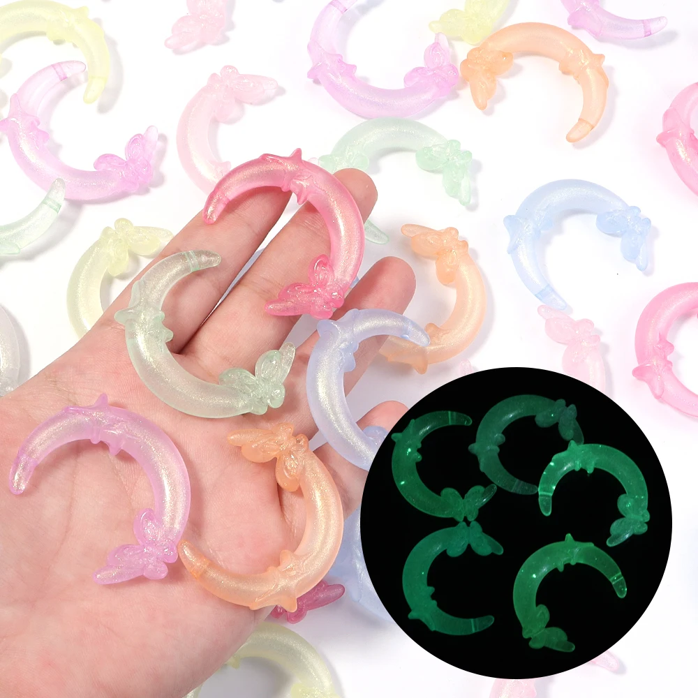 10pcs 36.5X41mm Moon Butterfly Star Acrylic Beads Colorful Luminous Loose Beads For Jewelry Making DIY Necklace Phone Key Chain image 4
