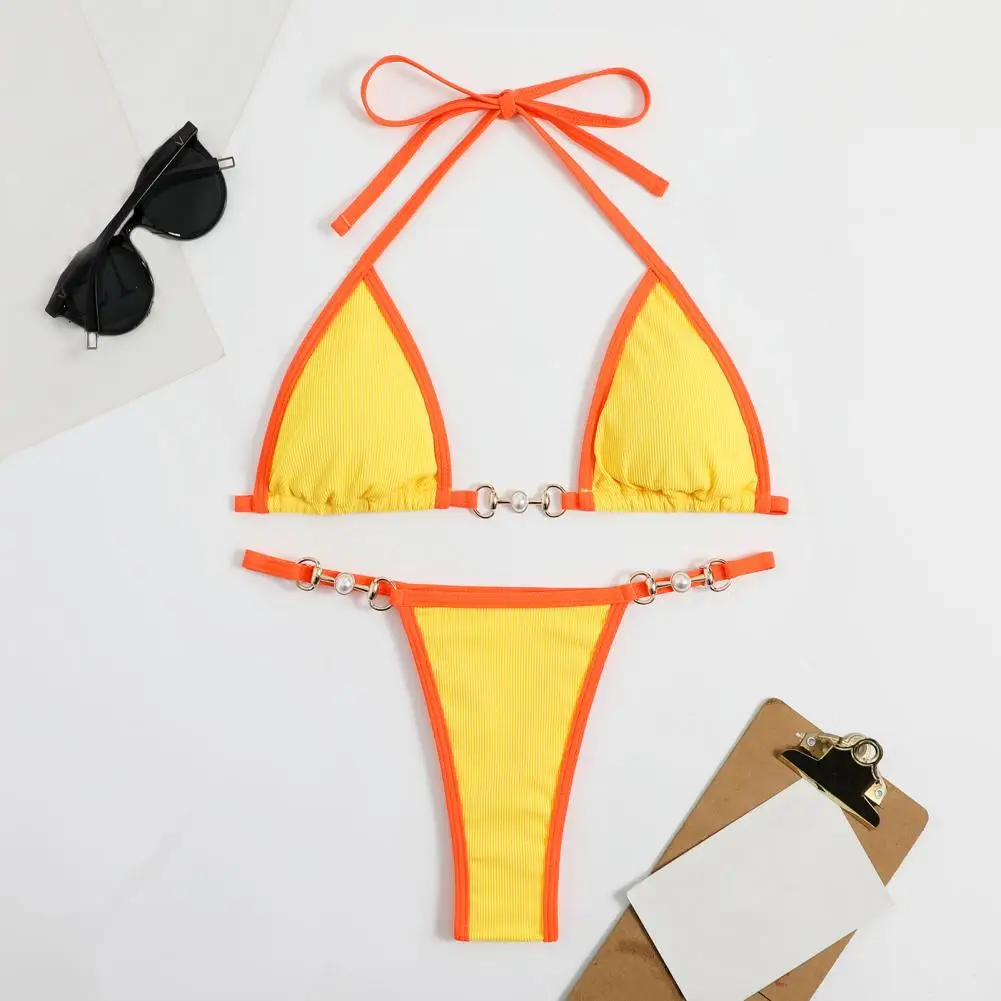 

Two-piece Bikini Set Women Swimwear Set Chain Connection Micro Bikini Set Sexy Women's Lace-up Bra Briefs Brazilian for Quick