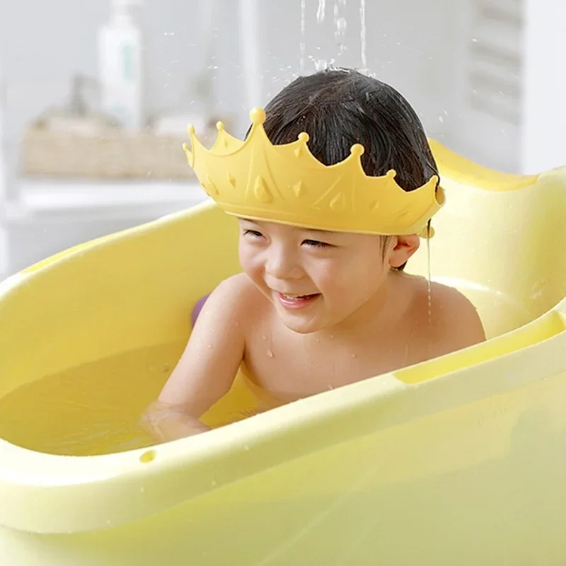 Adjustable Baby Shower Shampoo Cap Crown Shape Wash Hair Shield Hat for Baby Ear Protection Safe Children Shower Head Cover