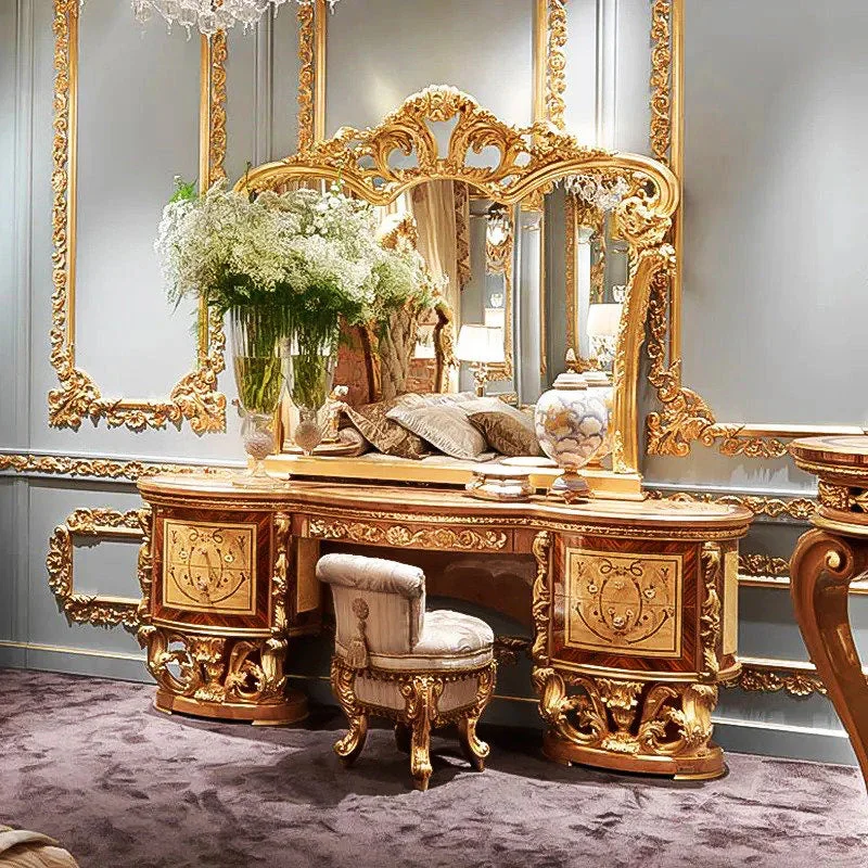 

Mirrored Cabinet,Antique Classic Dressing Mirror Dresser Hand-Carved Baroque Gold Leaf Antique Dresser Set Wooden Dresser With D