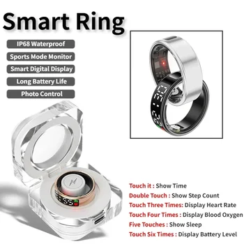 SR08 Smart Ring voor heren Dames LED-scherm Hartslag Bloedzuurstofmonitoring Multisportmodi IP68 en 5ATM Waterdicht