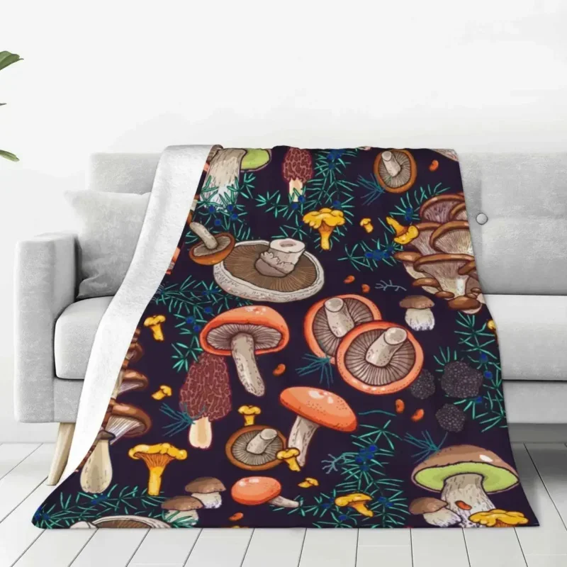 

Dark Dream Forest Mushrooms Cover Flannel Throw Blanket Bed Sofa Portable Ultra-Soft Warm Bedsprea