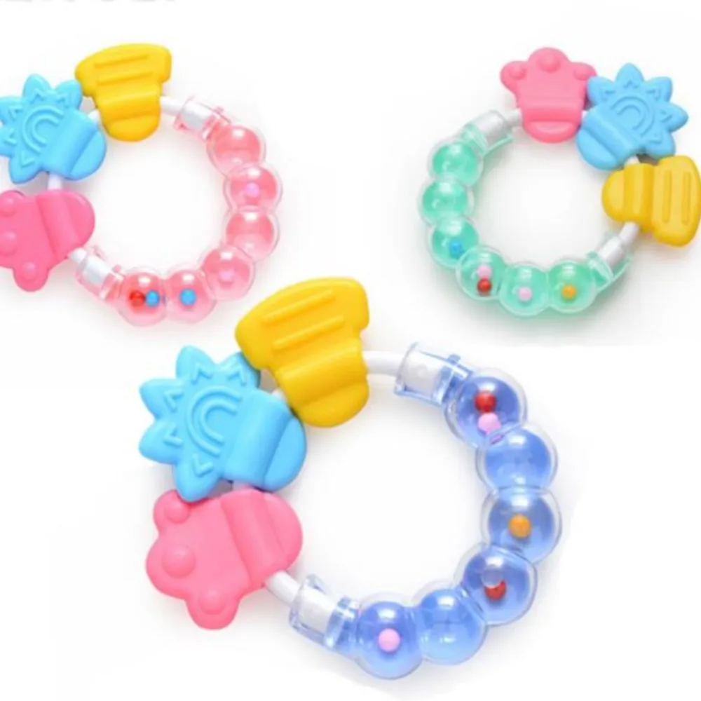 1 piece Baby Silicone Teether new born boy girl Teething tooth Biting baby Rattle Toy 3 colors Handbell Jingle teethers