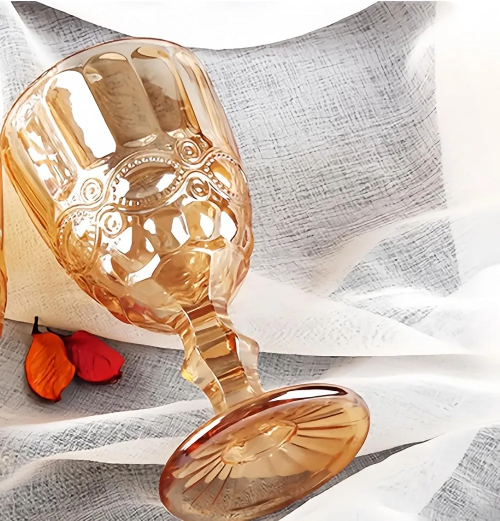 

24 Pcs Vintage Wine Glasses, 10oz Colored Glass Goblets with Embossed Floral Pattern for Wedding Party Bar