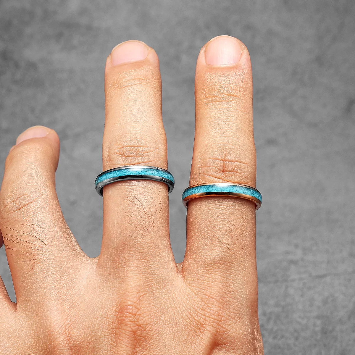 Aesthetic Turquoise Tungsten Steel Couple Engagement Wedding Rings Men Women Jewelry New in Fashion Accessories Gift Wholesale