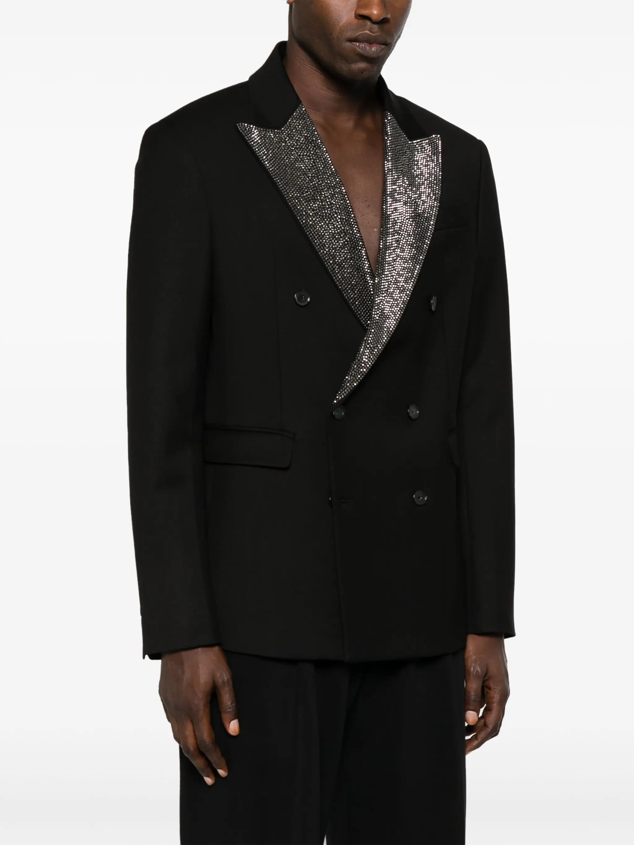 

Shiny Black Men Suit Set 2 Pieces Crystals Blazer+Cotton Pants Trouser Formal Office Male Coat Wedding Groom Tuxedo Customized