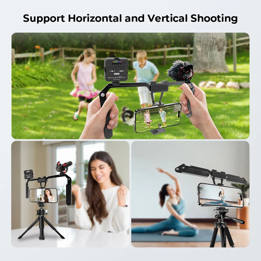 KAYULIN Foldable Universal Phone Cage Pocket Size Video Recording Phone Stabilizer with Handles for iPhone 16 15 Pro Android