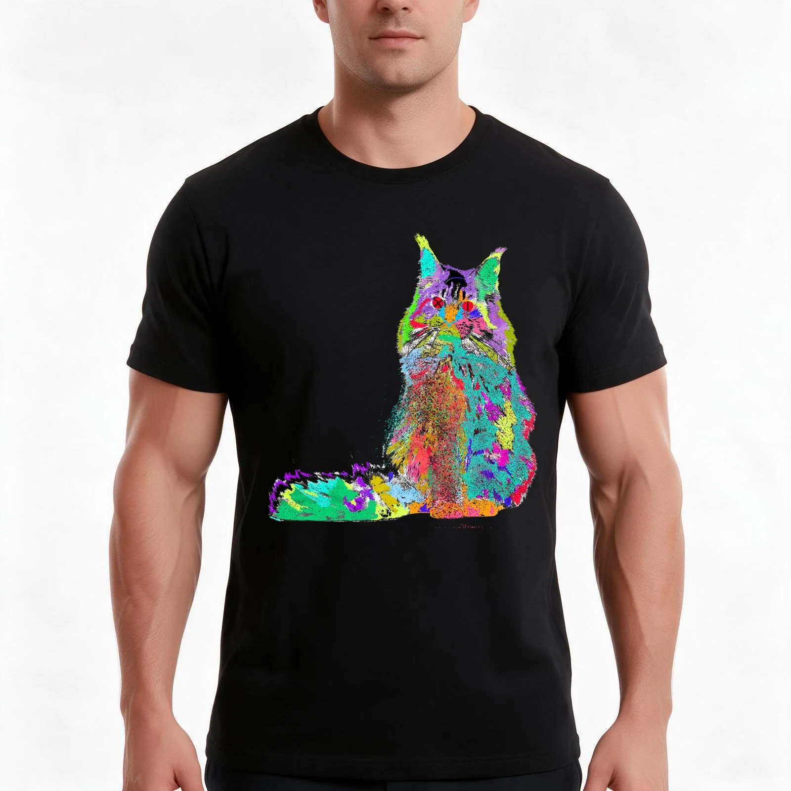 maine coon cat T-Shirt, Summer Casual Cotton Tee, Oversized Streetwear Tops, Vintage Graphic Print, Loose Fit Short Sleeve