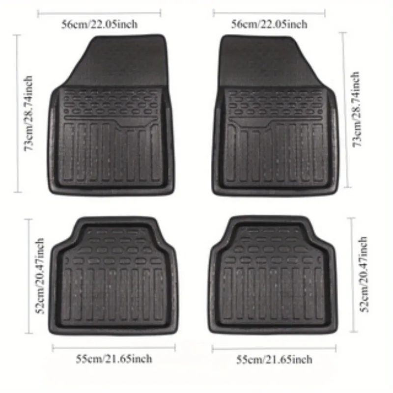 4Pcs Universal Car Floor Mats Set, Trimmable Heavy Duty Rubber Auto Foot Liners, Anti-Slip Deep Groove Floor Carpets