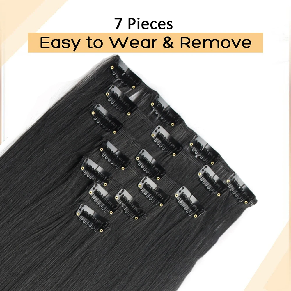 7Pcs/Set 16 Clips Hair Extension Black Long Straight Natural Hair Ombre Hairpiece Heat Resistant Fiber For Women Hairstyle