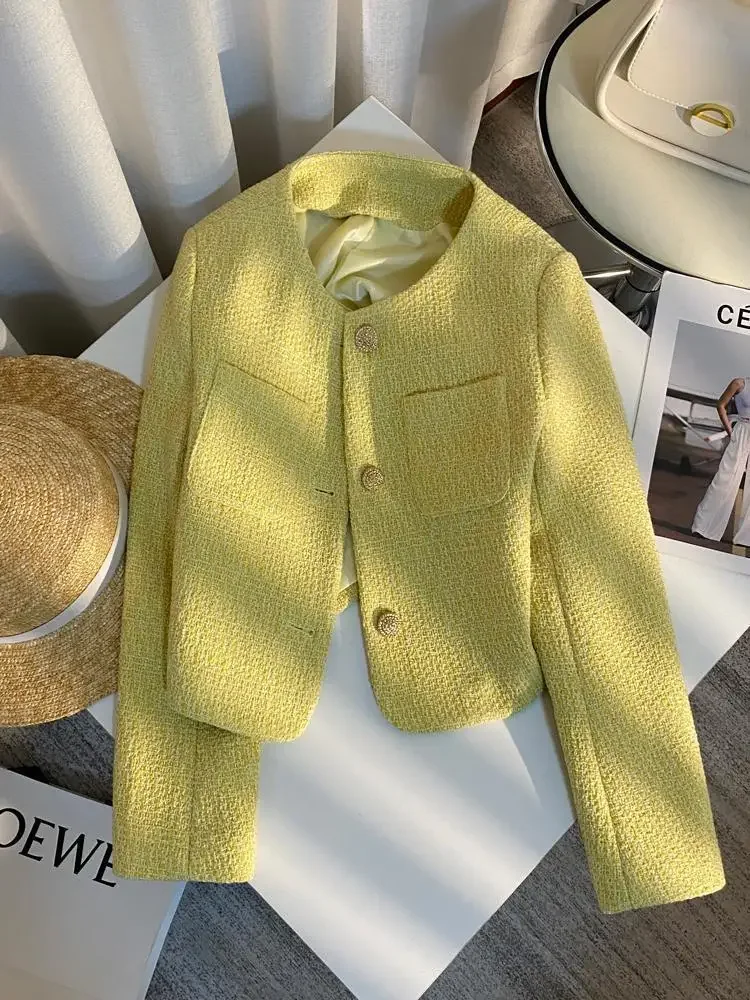 High-end Socialite Temperament Top Short Style Women's Round Neck French Jacket