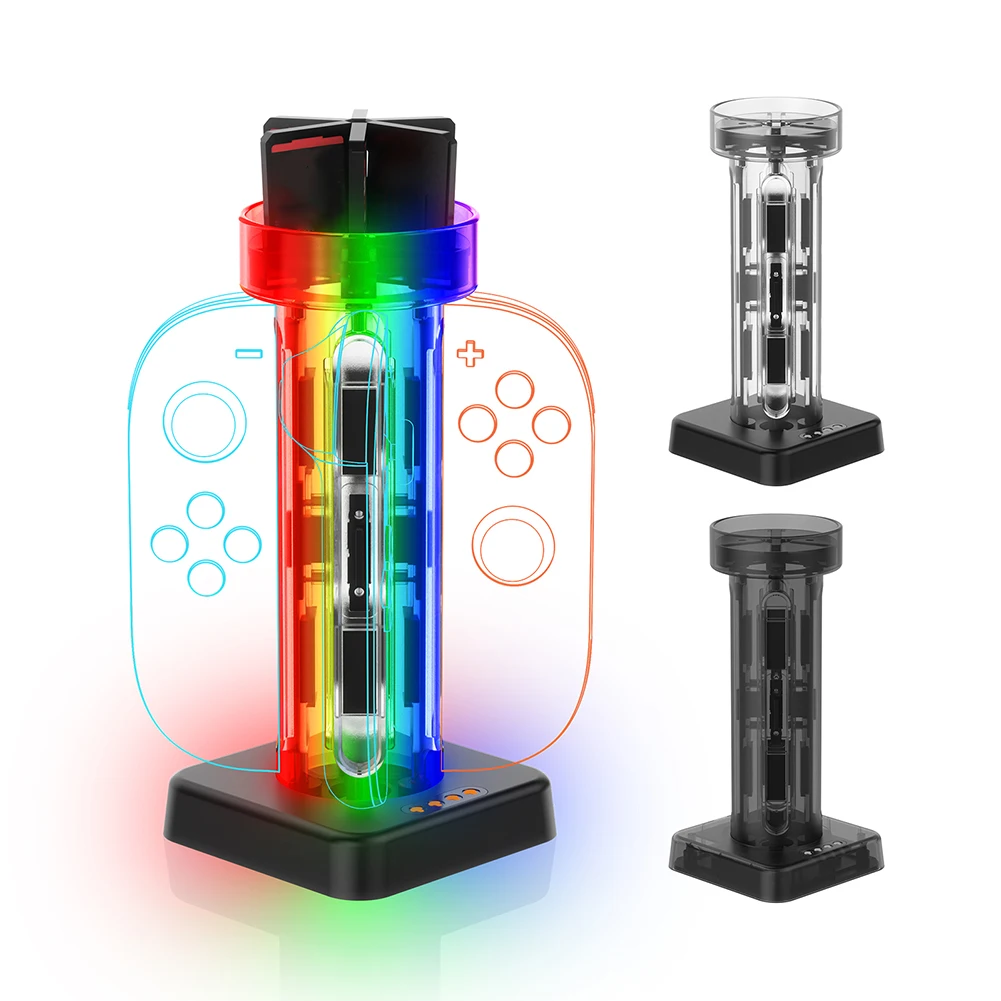 4 In 1 Game Controller Charger with Cassettes Slot Small Handle Charging Base RGB Controller Stand for NS Accessories